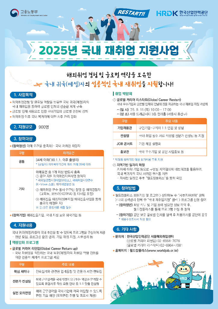 2025년 국내 재취업 지원사업 홍보 포스터